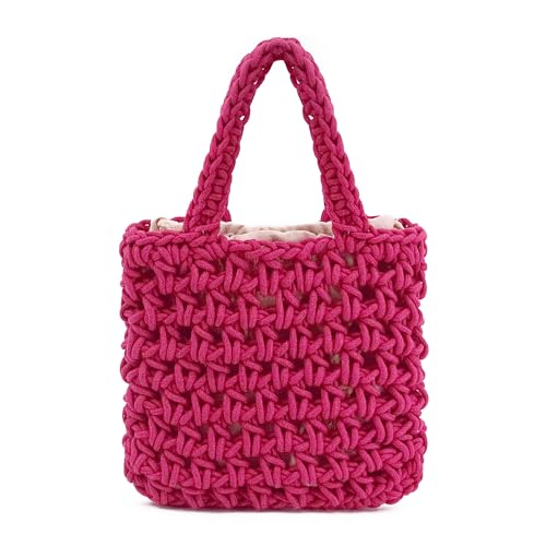 Image of Naimo Straw Beach Bag Woven Rattan Shoulder Bag Fishing Net Handbag Cotton Rope Tote Summer Crochet Hobo Bag