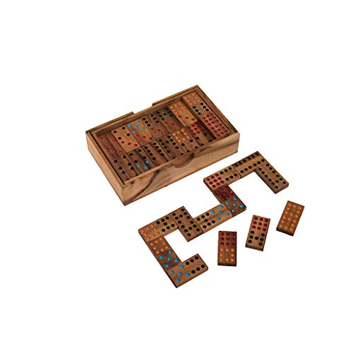 Double 9 Dominoes en caja de madera con puntos color miniatura 1