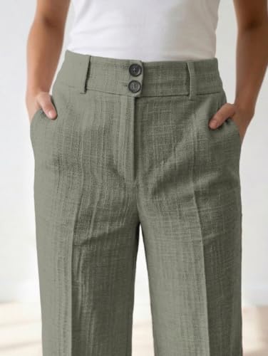 Image of TOPLOT High Waist Korean Trousers for Woman | Premium Wide Leg Palazzo Pant | Full Length with Dual Button & Elastic Band | Comfortable Office Wear & Business Casual Trouser (5272)