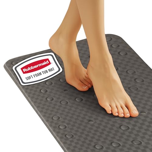 Rubbermaid Soft Foam Bath Tub Shower Mat, Non-Slip Tub Mat with Quick-Drain Holes, 35.88 x 17 Inch BPA-Free Bath Mat for Inside Bathtub or Shower, Grey