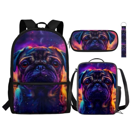 Set 4 in 1 per bambini con borsa per la scuola termica per il pranzo astuccio portamatite portachiavi per libri alla moda Galassia Carlino Taglia unica Zaini Daypack