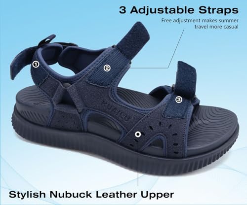 Image of KuaiLu Mens Leather Hiking Sandals with Orthopedic Arch Support Footbed | Sport Recovery Athletic Waliking Sandals For Man Outdoor Summer Casual Thick Cushion Beach Water Fisherman Sandal Size 7-15