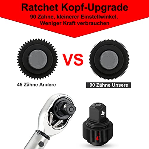 FOURROBBER Drehmomentschlüssel 1/4' Fahrrad & Motorrad 5-30NM Set, 90-Zahn-Drehmomentschlüssel mit...