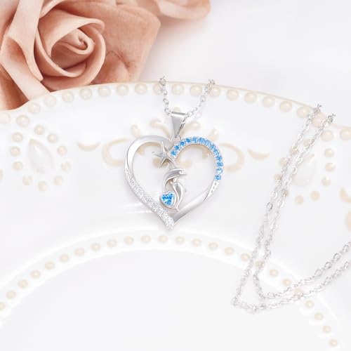Sterling Silver Heart Necklace,Sparkle Cubic Zirconia Love Heart Pendant,Adjustable Hypoallergenic Dolphin Necklace,Cute Gifts for Her Sister Teens Daughter Granddaughter2