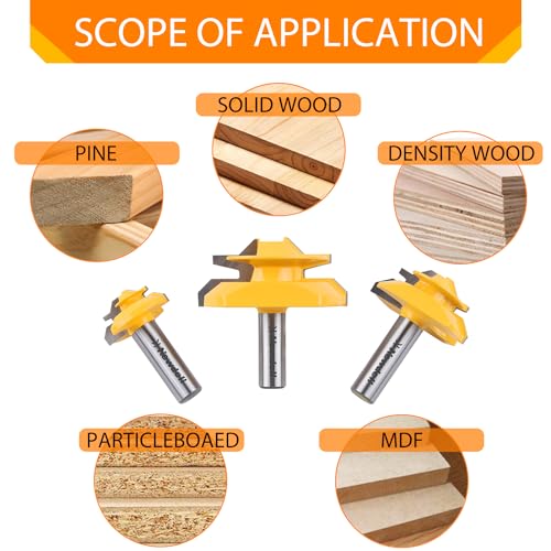 Image of Newdeli 3PCS 45 Degree Lock Miter Router Bit Set 1 /2 Inch Shank for 1 /2 inch, 3 /4 inch, 1 inch Cutting Height Joint Router Bits for Creating Lock Miter Joint