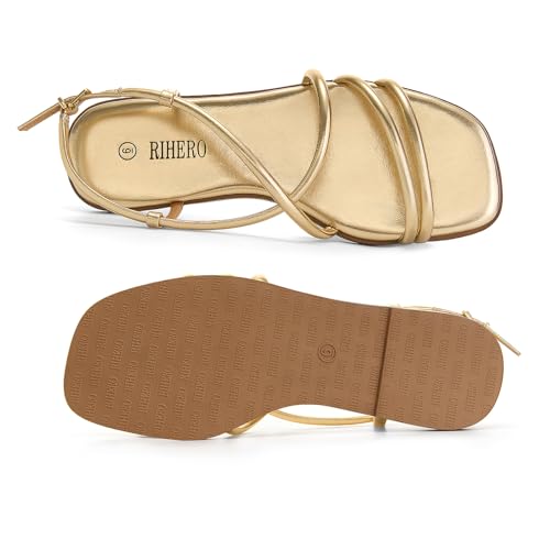 Rihero Women's Strappy Flat Sandals Summer Lace Up Open Toe Comfortable Slip-On Ankle Strap Sandals4
