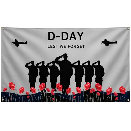 Runesol D-Day Flag 91x152cm 3ft x 5ft 4 Grommets Remembrance Day Flag Armistice Day Flag DDay Anniversary Memorial Flag Lest We Forget Flags Inside Outside