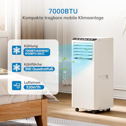 Portable Air Conditioner 7000 BTU, Air Conditioner With Sleep Mode, Dehumidifier, Cooling & Fan With 2 Speed, Air Conditioning Unit With 24 Hour Timer Indow Kits for Home Rooms & Office - Image 2