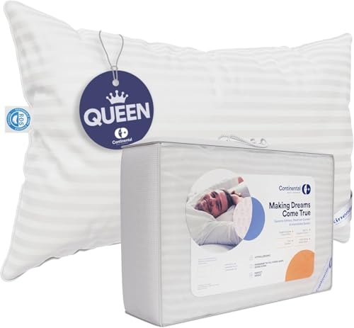 Continental Bedding Luxury Down Pillows Queen Size Pack of 1 - Family Made in New York - Cool Breathable Bed Pillows for Sleeping, Back, Side, Stomach Sleepers – 700 FP, Medium