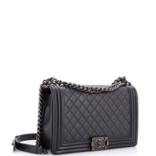 Pre-Loved So Black Boy Flap Bag Quilted Lambskin New Medium, Black3