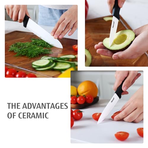 hecef Set di Coltelli in Ceramica, 3 pezzi Professionali Coltelli Ceramica da Cucina Mai Arrugginito, Inclusi 6'' Coltello da Cucina, 4'' Coltello da Frutta, 3'' Coltello di Sbucciatura (Bianco) - immagine 6
