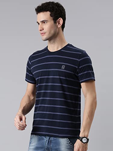 Image of F A S O Men's T-Shirt - Super Soft Combed Cotton Rich Fabric Sporty Striped Design Customized Comfort Fit