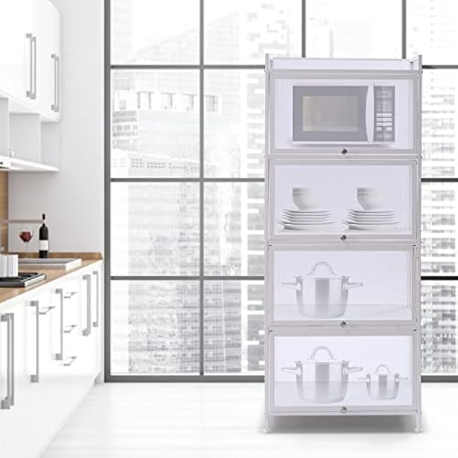 WOQLIBE 5-Tier Kitchen Baker's Rack, Heavy Free Standing Baker's Rack for Kitchens Storage with Adjustable Feet, Upgraded Industrial Microwave Oven Stand Rack (23.6 L x 12.6 W x 55.7 H, White)-8JCPfl9P