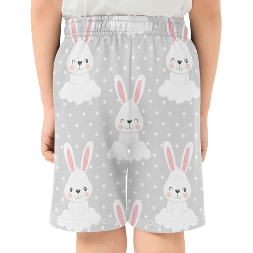 Cute Rabbits and Clouds Athletic Shorts with Zipper Pockets, Youth Boys Athletic Running Shorts for Summer3