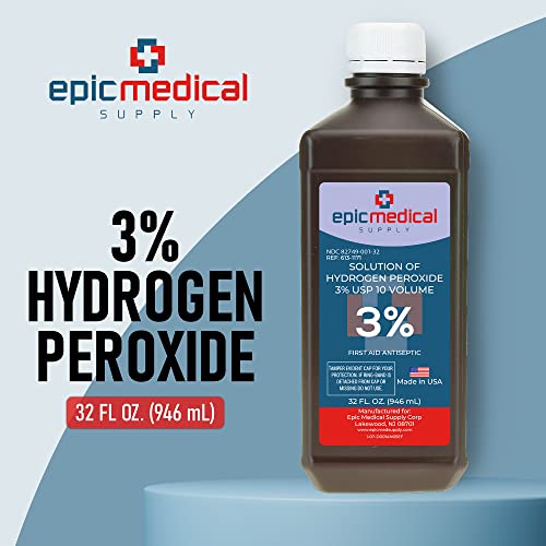 Epic Medical Supply Hydrogen Peroxide 32 oz. First Aid Antiseptic and Multipurpose Cleaner, 3% USP, Topical Wash for Minor Cuts, Scrapes, Insect Bites, and Skin Irritations. (1)