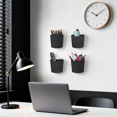 POPU BERRY 4 Pack Wall Caddy Pen Holders, Pencil Cups Organizer for Marker/Remote/Crayon/White Board, with Adhesive Stickers, Office Craft Class Kids Room Art Rolling Cart Hanging Cups (Black) - Image 7