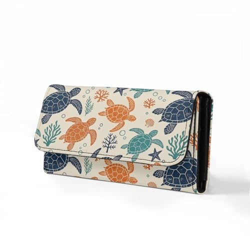 Image of AFPANQZ Women's Leather Wallet Women Wallets, Colorful Turtle Soft Leather Trifold Large Capacity Ladies Travel Purse Dust Resistnt Wallet