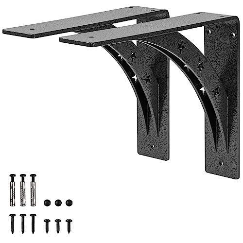 12 inch x 10 inch Heavy Duty Shelf Brackets,max Load 900 LBS,Premium Alloy Metal Mantel Brackets , (Set of 2) Countertop Support Brackets (Black-Metallic Silver)