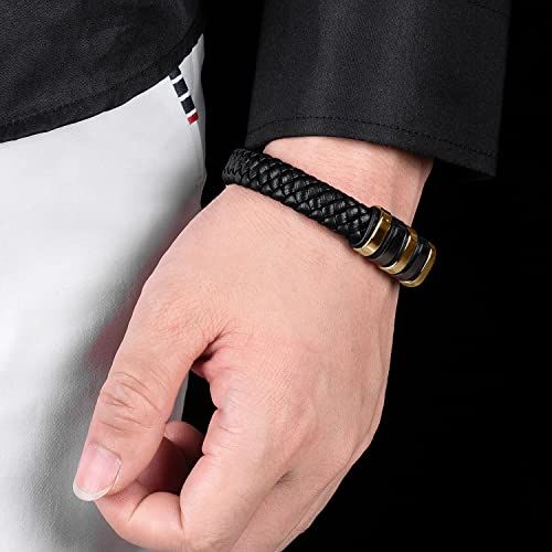 Leather Bracelet for Men Braided Cuff Wristband Stainless Steel Clasp in Silver and Gold Jewellery Gift3
