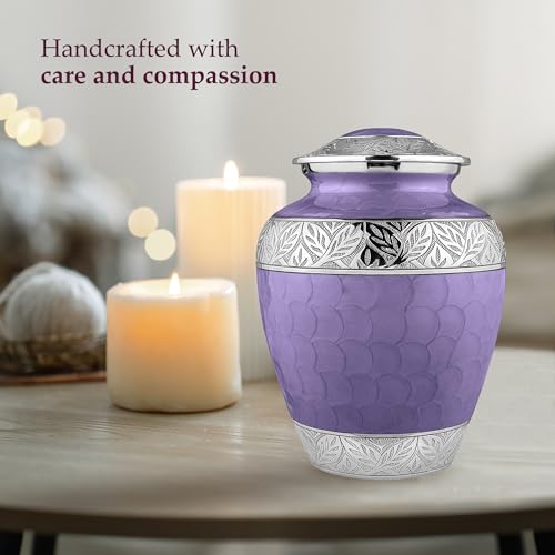 Image of Trupoint Memorials Cremation Urns for Human Ashes, Silver Lining Decorative Burial Urns for Male and Female, Funeral Memorial Urn for Women and Men - Purple, Adult (200LB)