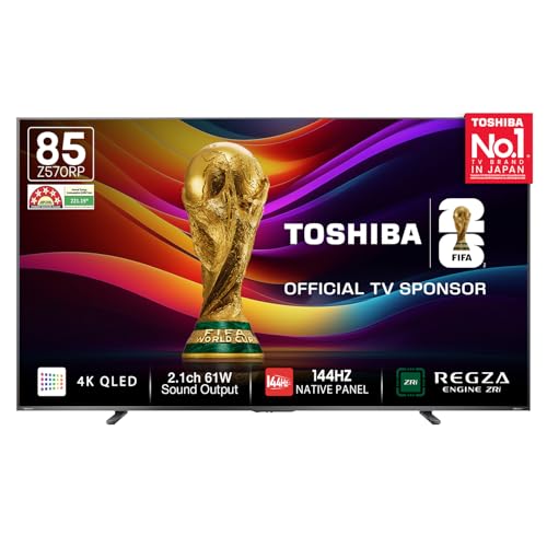 Image of Toshiba 215 cm (85 Inches) 4K Ultra HD Smart QLED TV | Dolby Vision Atmos, HDR10+ | 144 Hz Panel | 2.1 CH 61W Speaker with Sub Woofer | REGZA Engine ZRi | Voice Control | VIDAA OS | 85Z570RP (Black)