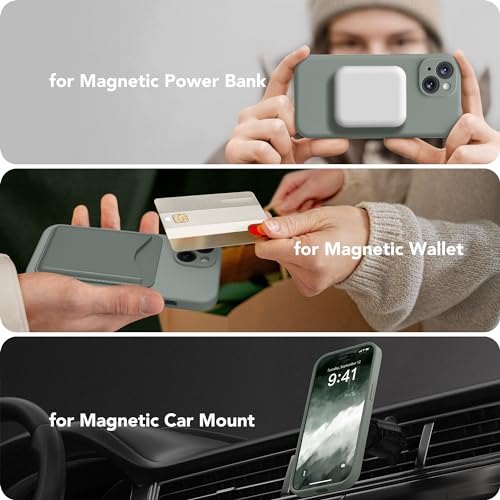 Image of Magnetic for iPhone 14 Case, Compatible with MagSafe, [Full Camera Protection][Screen Protector] Silicone Shockproof Protective Phone Case for iPhone 14 6.1 inch, Calke Green