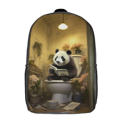 LMYmoney Mochilas 3D para niños, mochila escolar con diseño de panda leyendo en el baño, mochilas con impresión 3D para niños de primaria y secundaria, 17 pulgadas