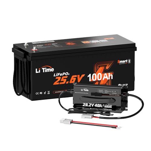 Image of Litime 24V 100Ah Bluetooth LiFePO4 Lithium Battery with 40A Charger, 4000+ Deep Cycle, Built-in 100A BMS, Max. 2560Wh Energy for RV, Solar, Trolling Motor, Marine, Off-Grid