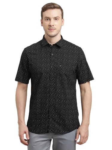 Image of Turtle Men 100% Cotton Slim Fit Black Printed Half Sleeve Casual Shirt