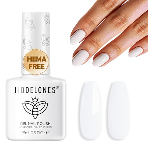 Image of modelones HEMA-Free White Gel Nail Polish 15ml, 28+ Days Long Lasting, UV LED Soak Off, 15ml Summer Nail Art & Suit for French Tip, Glazed Clean Girl