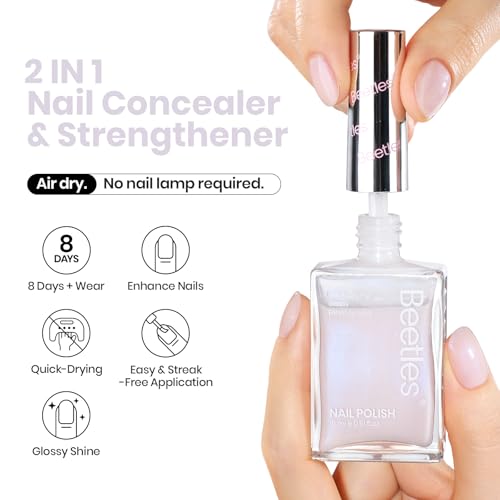 Image of Beetles Nail Polish, Jelly White Nail Polish Natural Blue Glitter | Nail Concealer Fast Dry Quick Milky White Nail Strengthener and Growth Treatment for Thin and Damaged Nails,0.51 FL OZ