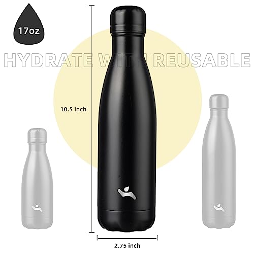 Image of Konokyo Insulated Water Bottles,17 oz Double Wall Stainless Steel Vacumm Metal Flask for Sports Travel,Midnight Black