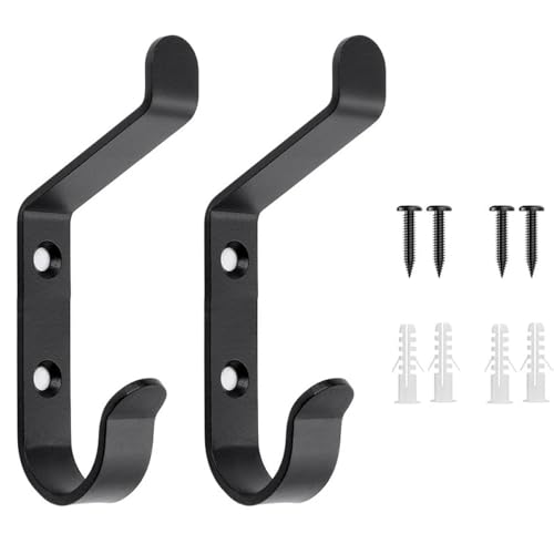 2 ganchos de parede para pendurar, ganchos de mochila resistentes para parede, ganchos grandes para toalhas, bolsas, roupas, mudroom, banheiro, porta, preto