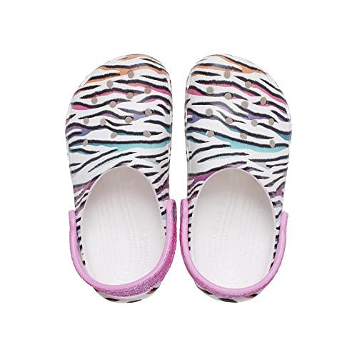 Image of Crocs Kids Classic Clogs for Kids - Seasonal Graphic - Lightweight and Water-Friendly - Synthetic Construction White /Multi /Animal Zebra 2 Little Kid M