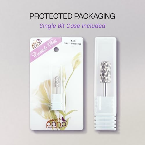 PANA 3/32" Large Smooth Round Top Safety Carbide Nail Drill Bit for Gel Polish & Acrylic Removal Nail Salon Manicure Pedicure Electric File Tools (Large Barrel - Silver, 5X Coarse)