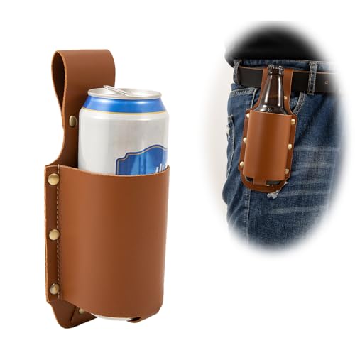 QCWN Beer Holder PU Leather Beer Belt Buckle Western Gifts for Men and Cowboy Accessories Fun Beer Jacket for Cowboy Gun Holster Costume Beer Gifts and Beer Accessories for Beer Lovers or Drinkers
