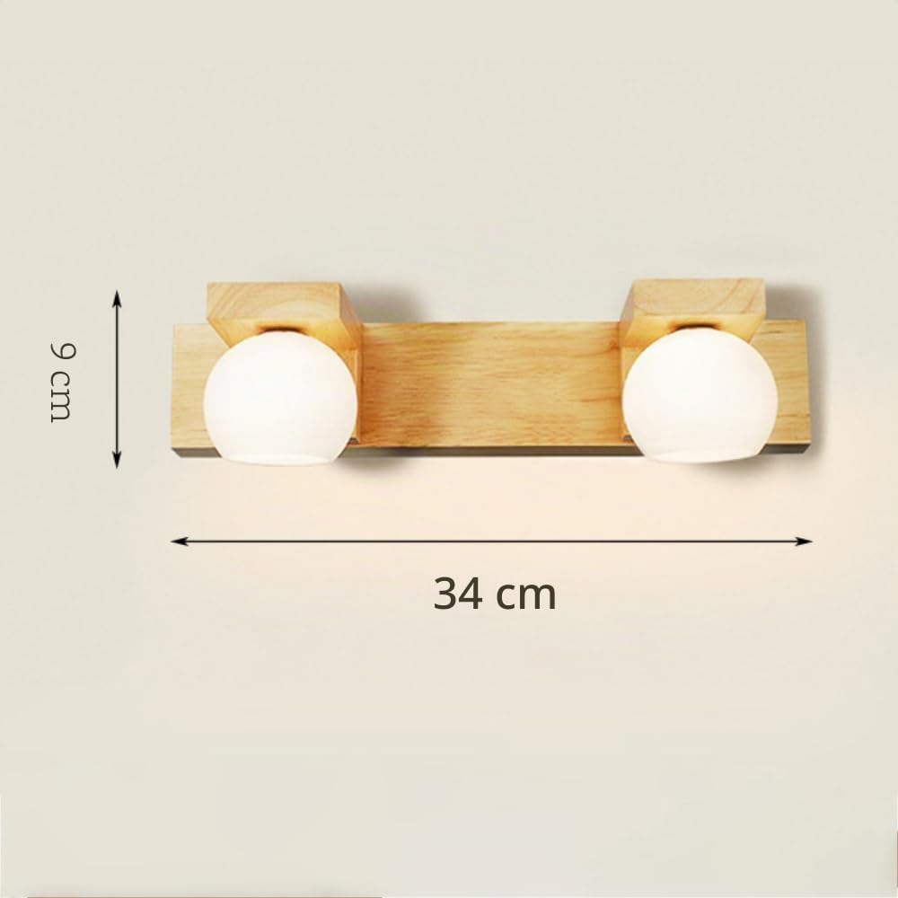 XINYASEE Aplique de pared de baño de madera LED Espejo de baño moderno Faro G9 con pantalla de cristal Iluminación de maquillaje de madera impermeable Luz de noche cálida (Doble extremo)