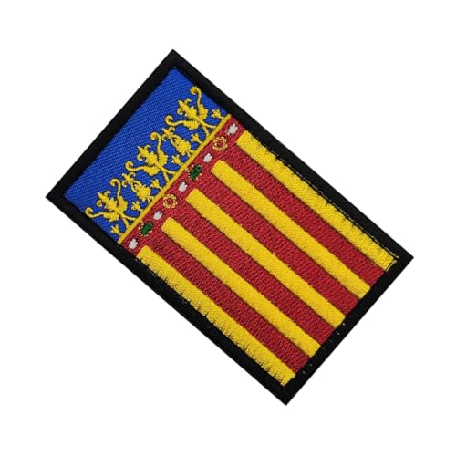 2 parches bordados de la bandera de España Valencia, apliques tácticos, insignias, gancho para coser en el brazo, hombro, para ropa, bolsos, mochila