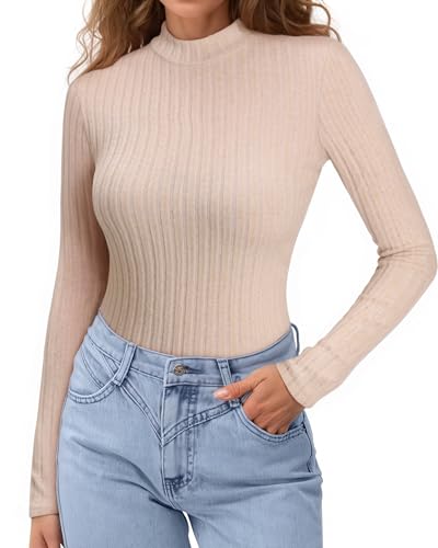 MANGOPOP Thermal Long Sleeve Shirts for Women Turtleneck Undershirts Ribbed Fitted Fleece Underwear Tops Sweatshirts