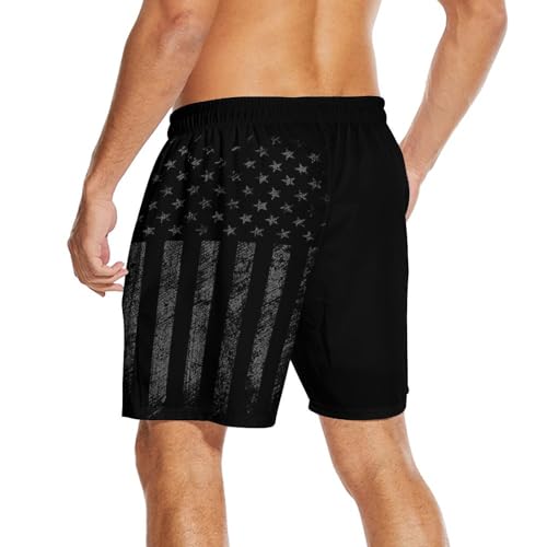 Mens Swim Trunks with Compression Liner Black American Flag Swim Trunks Men Board Shorts Men's Swimsuit 7 Inch Inseam3
