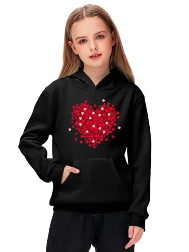 Remimi Boys Heart Sweatshirt Valentine's Black Hoodies Loving Heart Graphic Hooded Shirt 11-12 Years4