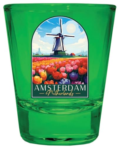 Vaso shot souvenir diseño Amsterdam 2 oz color verde