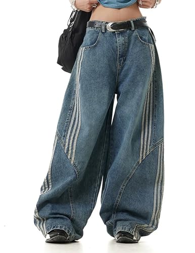 Baggy Jeans for Women Men Y2K Striped Design Wide Leg Grunge Denim Pants Casual Fashion Hip Hop Harajuku Streetwear4