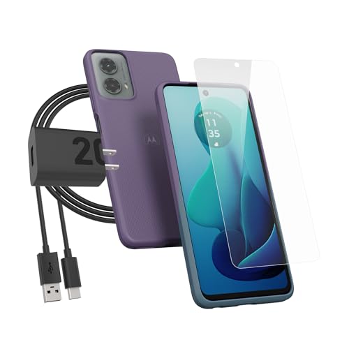 Motorola Moto G 5G (2024) Protective Case (Black) + 9H Tempered Glass Screen Protector + TurboPower 20W Charger and 3.3ft USB-C Cable + Electronics Organizer Bag