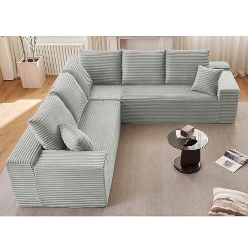 Image of Sectional Cloud Couch for Living Room, Modern Modular Floor Deep-Seat Sofa, Upholstered L Shaped Sofas, Big Comfy Corduroy Couches Set for Living Room Bedroom, No Assembly Required, Grey