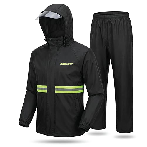 Image of Robustt Oxford Rain Suit For Men And Women | Rain Jacket And Pants Set With Carry Bag | Reflective Strips For Night Safety | Adjustable Hood, Waterproof Bike Rain Coat For Men