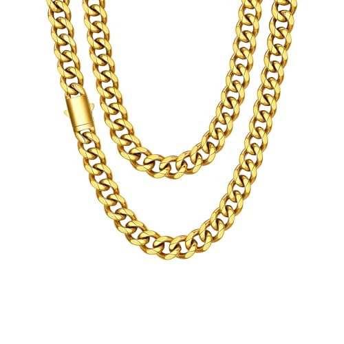 ChainsHouse Cuban Link Chain for Men, Stainless Steel Cuban Link Chain, Black/ 14K Gold Plated Cuban Chain Necklace, 6mm/9mm/12mm Width, Hip Hop Mens Jewelry, 18"-30", Send Gift Box 26 Inche