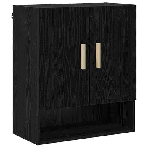 Armoire murale noire aspect chêne avec 2 compartiments et porte - 2