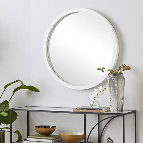 Deco 79 Contemporary Wood Round Wall Mirror, 32" X 2" X 32", White #TOP9
