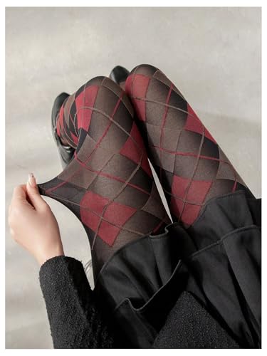 Verdusa Women's Argyle Plaid Mesh Sheer Tights High Waisted Preppy Stockings Pantyhose4